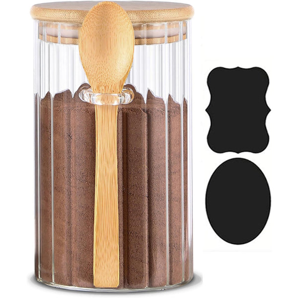 25 FL OZ Large Airtight Glass Jar with Bamboo Spoon Lids - Perfect for Overnight Coffee, Tea, Spices, and More