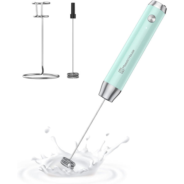 Rechargeable Milk Frother with Stand - Handheld Electric Foam Maker with Waterproof Stainless Steel Whisk for Perfect Lattes and Cappuccinos!