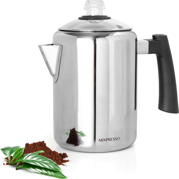 Stainless Steel Stovetop Coffee Percolator - Ideal for Camping Adventures, Makes 5-8 Cups of Rich Coffee