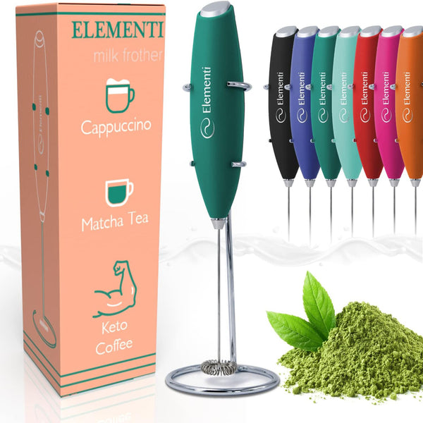 Electric Matcha Whisk and Frother Set - Essential Tools for Smooth, Creamy Matcha Tea in Emerald Green