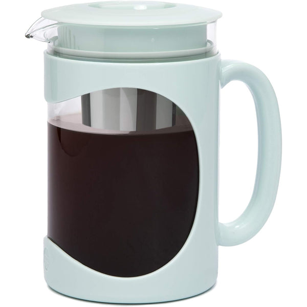 Burke Deluxe Cold Brew Maker - Comfort Grip Handle, Durable Glass Carafe, Removable Mesh Filter, 6 Cup Capacity, Dishwasher Safe, Aqua Finish