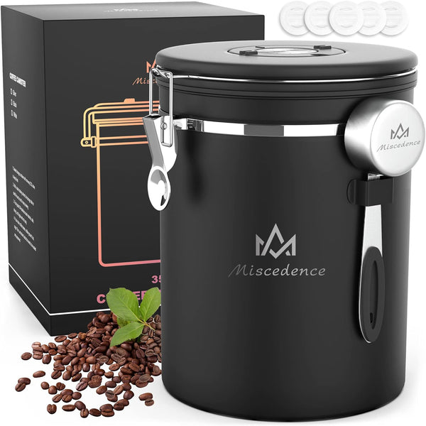 35OZ Coffee Canister with Date Tracker & Co2 Valve - Airtight Stainless Steel Storage for Beans, Grounds, and More (New Black Edition)