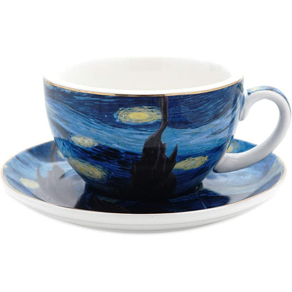 Vincent Van Gogh Art The Starry Night Porcelain Latte Art Coffee Cup Saucer (Latte 10 oz)