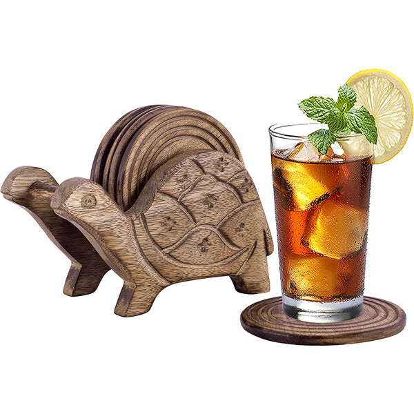Wooden Coasters for Drinks - Eco-Friendly - Absorbent - Antique Look Handcrafted Coasters (Tortoise)