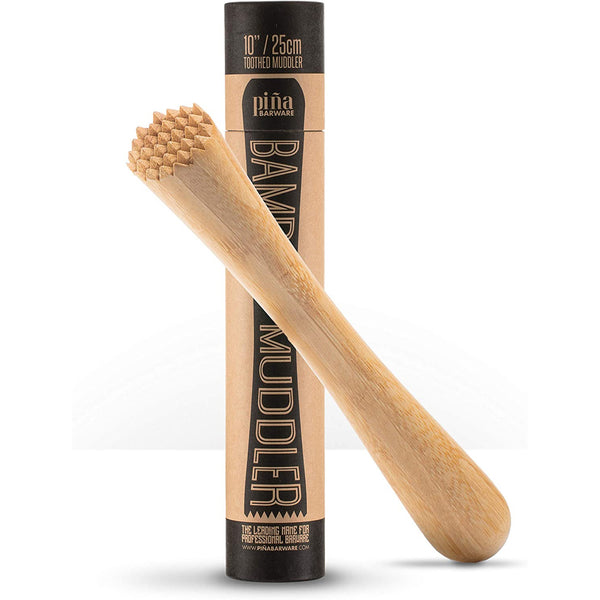 Professional Cocktail Muddler - 10" / 25cm Bamboo with Toothed Muddler (One Muddler)