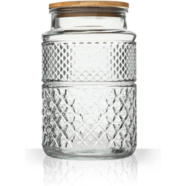 Large Glass Storage Jar - Glass Food Storage Containers with Bamboo Lid, (Round)