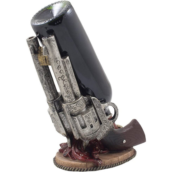 Classic Country Western Six-shooter Pistols Wine Bottle Holder Statue in Vintage Wild West