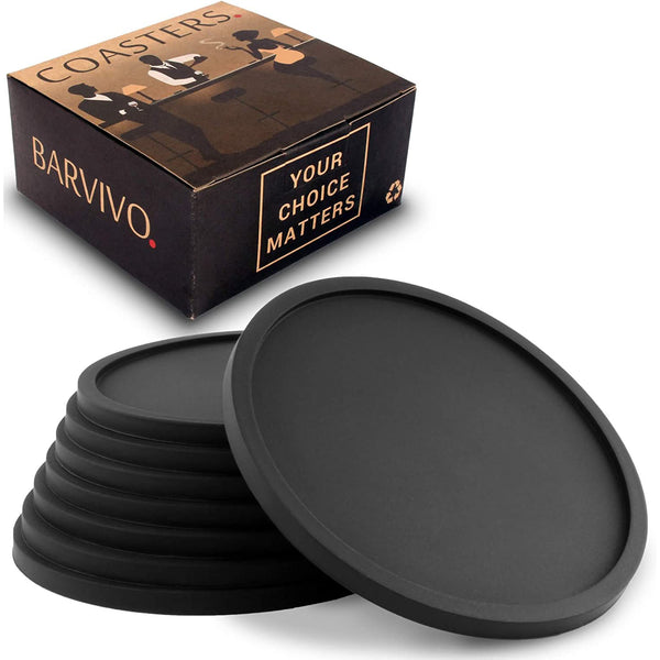 Silicone Coasters with Holder Set of 8 - Black