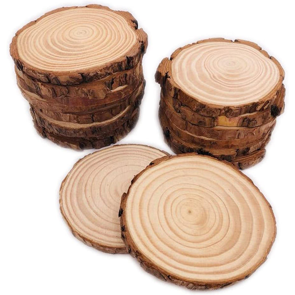 16 Pcs 3.5"-4" Unfinished Natural Wood Slices Circles with Bark for Coasters