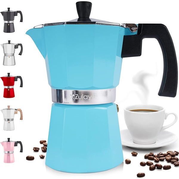 Classic Stovetop Espresso Maker for Great Flavored Strong Espresso - 5.5 Espresso Cup Moka Pot, (Blue)