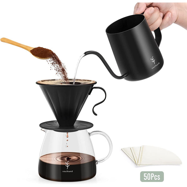 Pour Over Coffee Maker Set - 1~4 Cups Coffee Pour Over Set - Includes Stainless Steel Coffee Dripper, 17oz/500ml