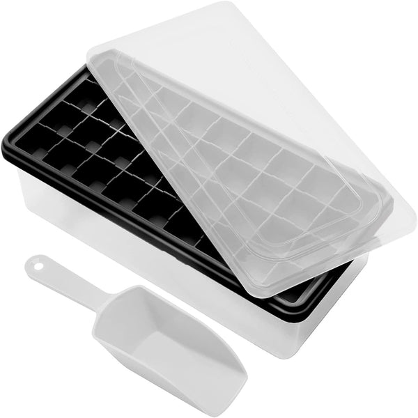 Food-grade Silicone Ice Cube Tray with Lid and Storage Bin for Freezer