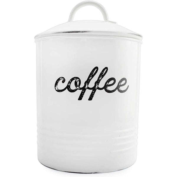 Enamelware White Coffee Canister