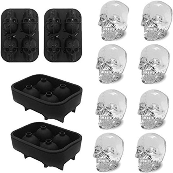 Small Whiskey Ice Ball Mold Skull, 2-Set 8 Small Sphere Ice Cube Molds