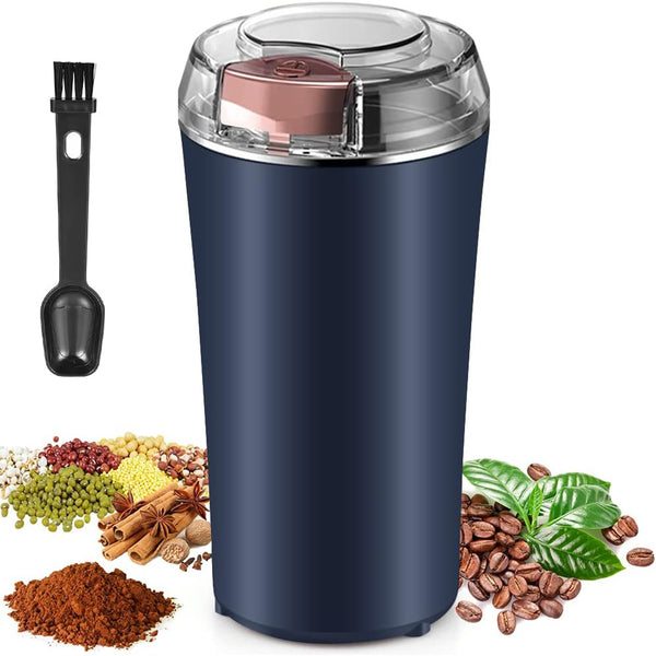 Electric Coffee & Spice Grinder with Integrated Brush & Spoon - Get Yours in Vibrant Blue