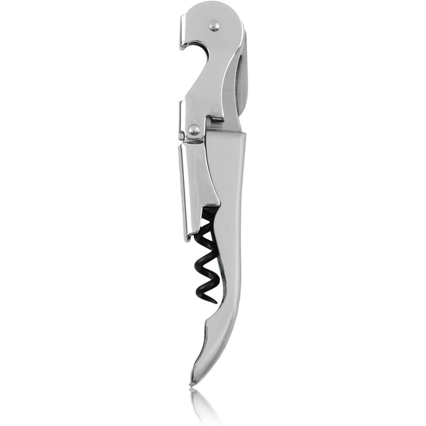 Stainless Steel Double Hinged Waiter’s Corkscrew -Wine Key Bottle Opener with Foil Cutter, Metallic