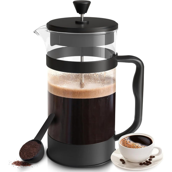 34 Ounce French Press Coffee Maker - Perfect for Coffee, Tea, and Cold Brew, Ideal for Travel and Camping Adventures in Sleek Black Design