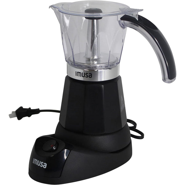 3-6 Cup Electric Espresso Maker with Detachable Base - Sleek Black Design for Quick and Easy Espresso