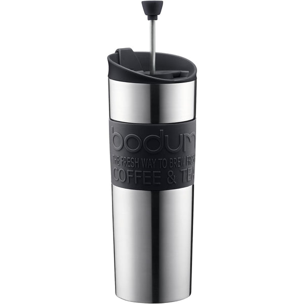 15.0 oz Travel Vacuum Insulated Stainless Steel Coffee Maker and Tea Press - Perfect Portable Companion in Sleek Black