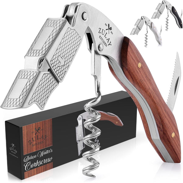 Rosewood Wine Opener - Professional Corkscrew with Foil Cutter & Cap Remover