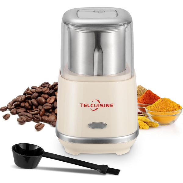Electric Coffee & Spice Grinder with Stainless Steel Blades - Perfect for Coffee, Beans, Nuts, Herbs, and More! Includes Cleaning Brush, 200W Power