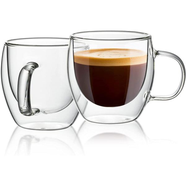 Glass Espresso Cups - 2 Pcs 5oz Double Walled Insulated Glasses Coffee Mugs Demitasse Cups Perfect for Espresso Shot