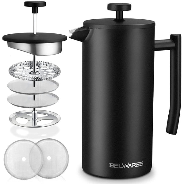 Large French Press Coffee Maker - French Press Stainless Steel - 50oz 1.5L (Black)