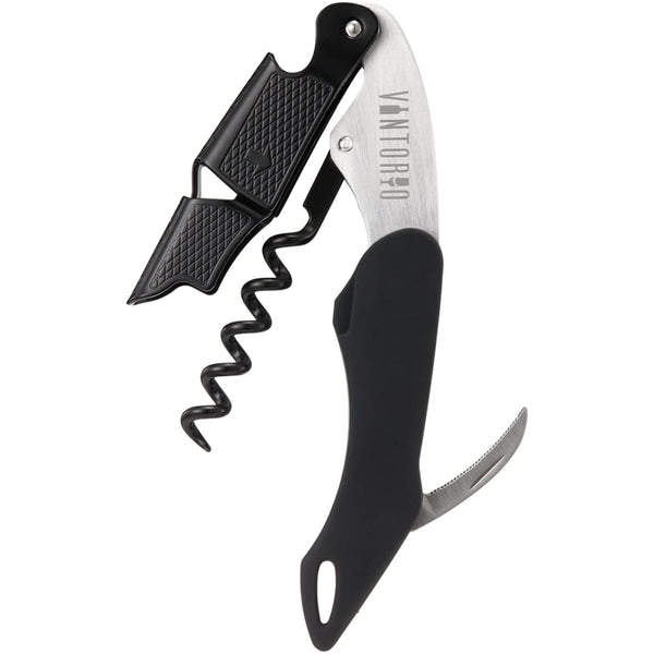 Professional Waiters Corkscrew - Wine Key with Ergonomic Rubber Grip, Beer Bottle Opener and Foil Cutter