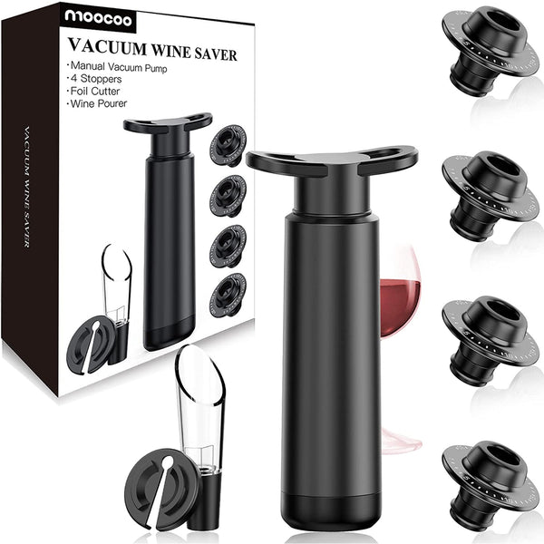 Premium 7-in-1 Wine Gift Set, Includes Wine Saver Pump with 4 Real Vacuum Wine Bottle Stoppers