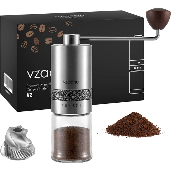Manual Coffee Grinder with Lid Stainless Steel - Travel Portable Hand Grinder for Aeropress Espresso French Press