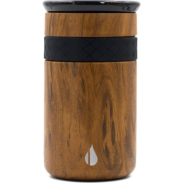 Artisan Insulated Tumbler, Triple Wall Coffee Travel Mug, Reusable Stainless Steel Coffee Tumbler with Ceramic Lid, Thermal Coffee Cups for Hot (6 Hrs) & Cold (18 Hrs), 12oz - Teak Wood