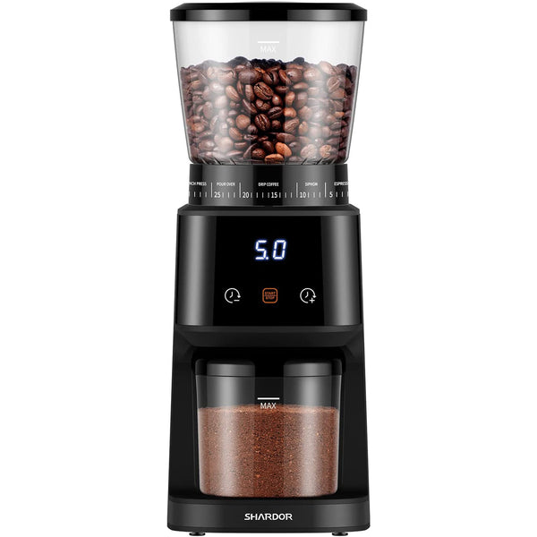 Conical Burr Coffee Grinder with Digital Timer Display - Matte Black