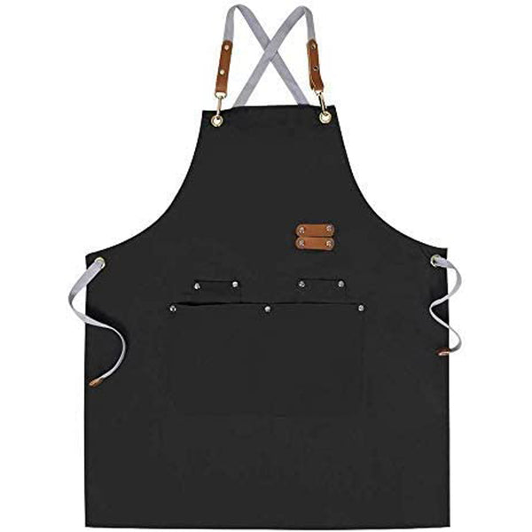 Chef Apron-Cross Back Apron for Men Women with Adjustable Straps and Large Pockets, M-XXL, Black