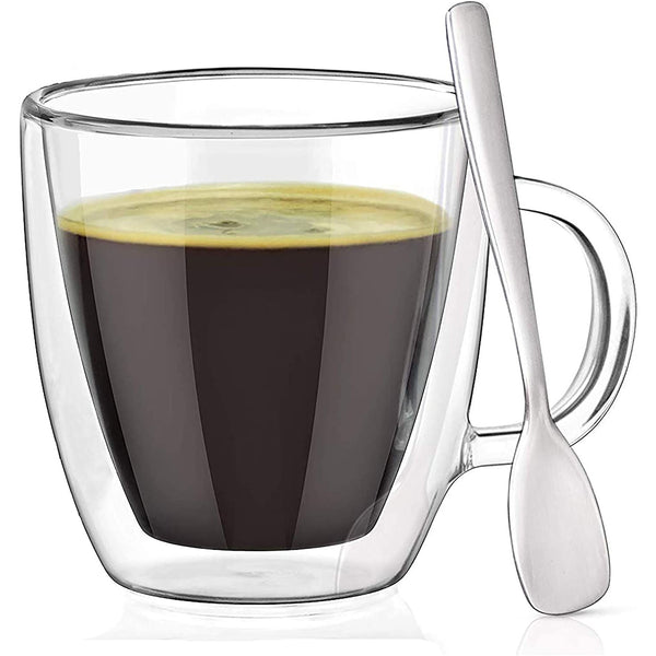 Espresso Cups with Espresso Paddles (SET OF 2) - 5.4 oz Espresso Glasses - Insulated Double Wall Thermo Mugs, 2 PACK