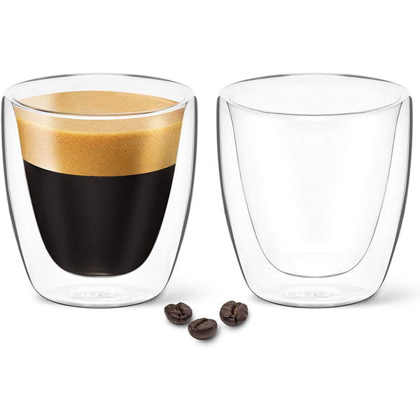 Espresso Coffee Cups 3oz, Double Wall - Clear Glass Set of 2 Glasses