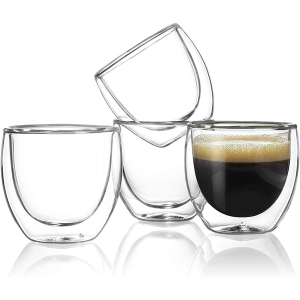 4 Ounce Espresso Cups Set of 4 - Double-Wall Insulated Glasses Cups Set - Handmade Glass