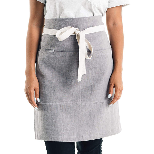 Linen Bistro Cafe Apron - Durable Unisex Uniform- Server or Chef (Grey)