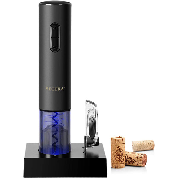 Automatic Electric Wine Bottle Corkscrew Opener with Foil Cutter, Rechargeable (Black)