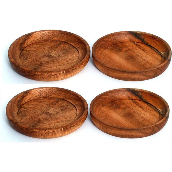 4 Piece Set, Natural Acacia Wood Coasters, Set of 4