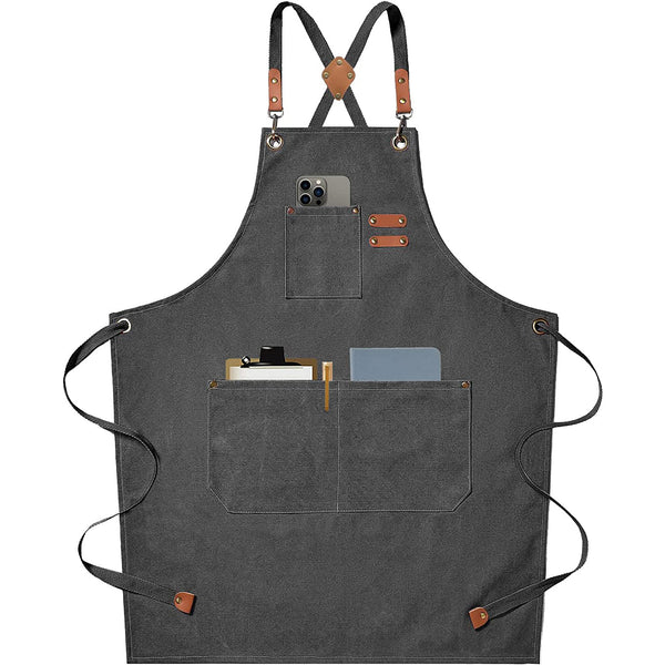 Chef Aprons for Men Women with Large Pockets, Size M to XXL(Grey)