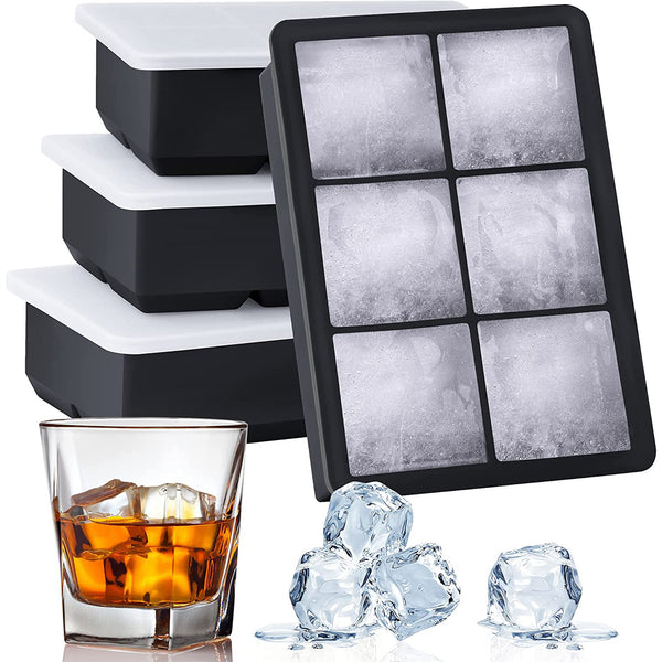 Large Ice Cube Trays for Cocktails 4 Pack - Silicone Ice Cube Mold for Whiskey