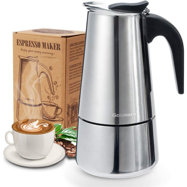 Stovetop Espresso Maker, Moka Pot, Percolator Italian Coffee Maker - 300ml/10oz/6 cup (espresso cup=50ml) - Stainless steel