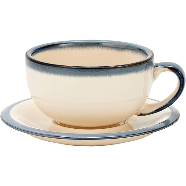 Vintage Design 12 oz Ceramic Latte Art Cappuccino Barista Cup with Saucer (Beige)