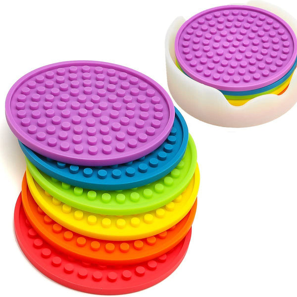 Coasters Novelty Set In 6 Rainbow Colors With Translucent Holder