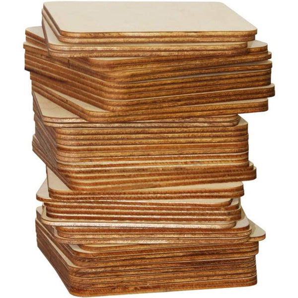 48 Pieces 4 x 4 Inches Unfinished Square Wood Blank Coaster Bulk for Drinks (Set of 48, Square)