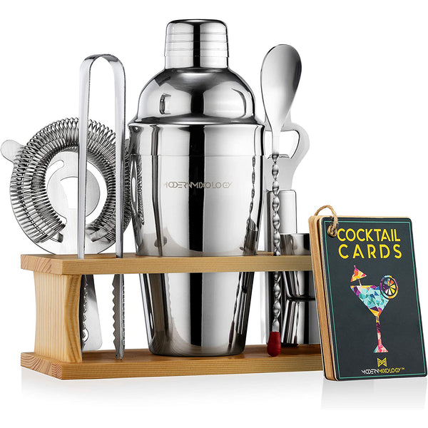 Bartender Kit with Stand - Silver Bar Set Cocktail Shaker Set for Drink Mixing