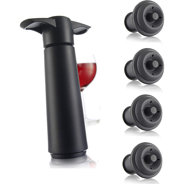 Wine Saver Pump with Vacuum Bottle Stoppers (Black)