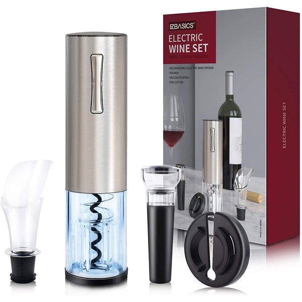 Automatic Wine Bottle Opener Set with Foil Cutter Vacuum Stopper and Wine Aerator Pourer