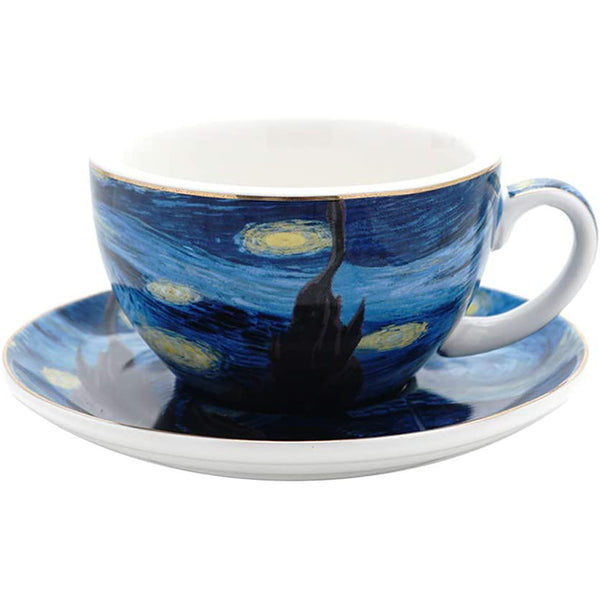 Vincent Van Gogh Art The Starry Night Porcelain Cappuccino Coffee Cup Saucer (Cappuccino 7.5 oz)