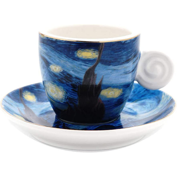 Vincent Van Gogh Art The Starry Night Porcelain Espresso Coffee Cup Saucer (Espresso 3 oz)